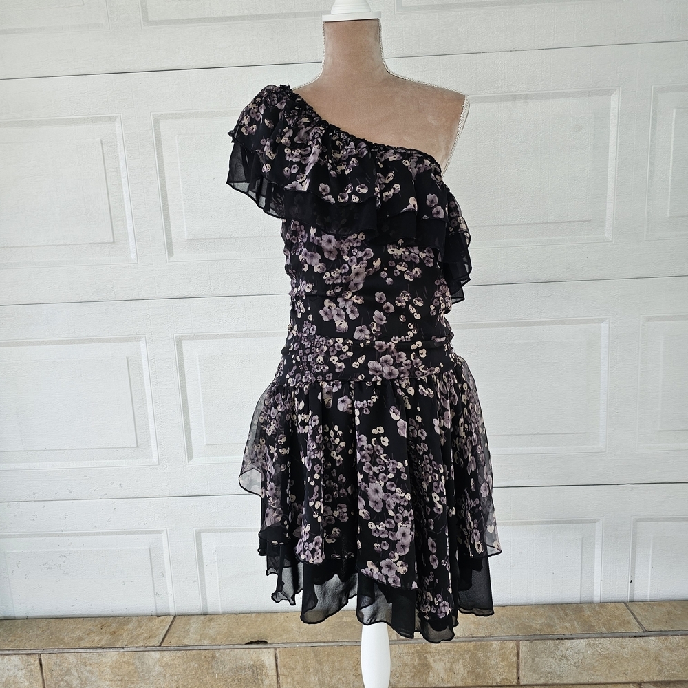 Cedico Floral One Shoulder Ruffle Mini Dress | M Romantic Boho Party Cocktail - Picture 2 of 14